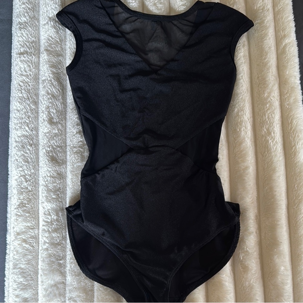 Black Geometric Mesh Sleeveless Leotard
